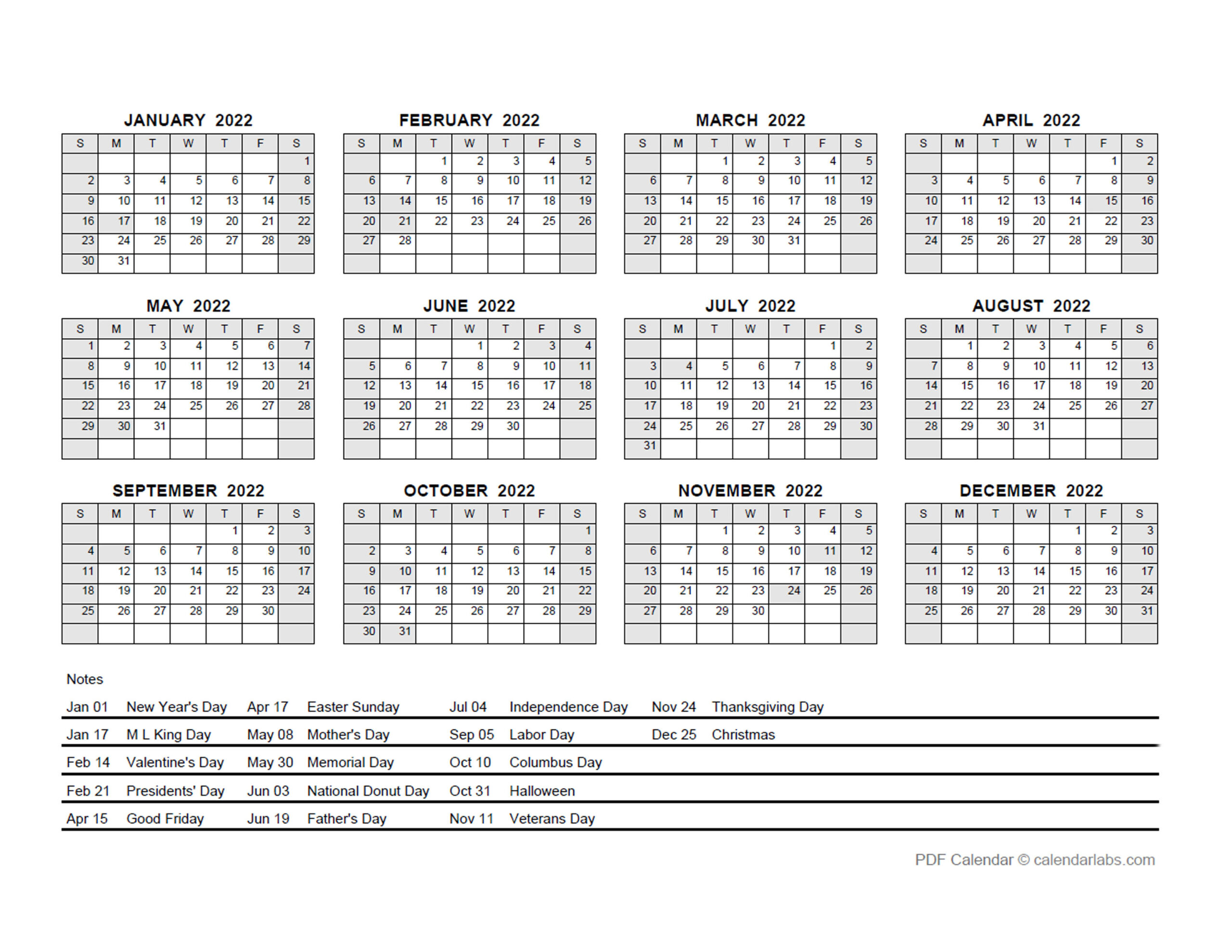 Printable Yearly Calendars 2022 | Free Letter Templates  Free Printable 2 Year Calendar 2022 And 2022