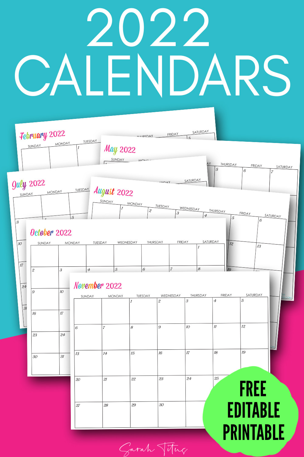 Printables Calendars Archives - Sarah Titus | From  2022 Calendar Printable Pink