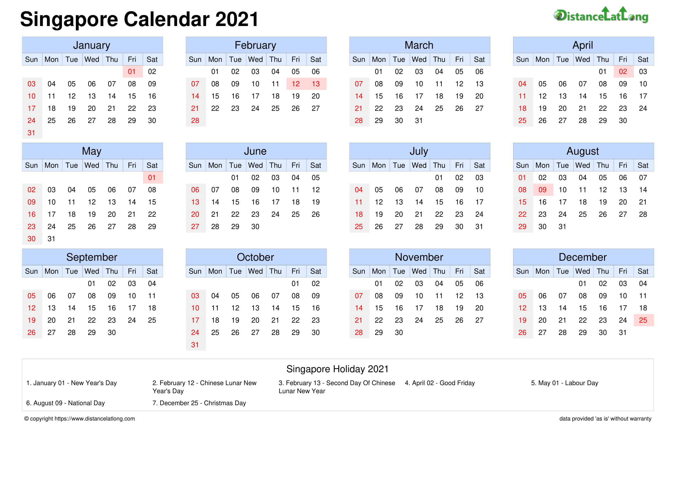 Printable Calendar 2022 Singapore - Template Calendar Design