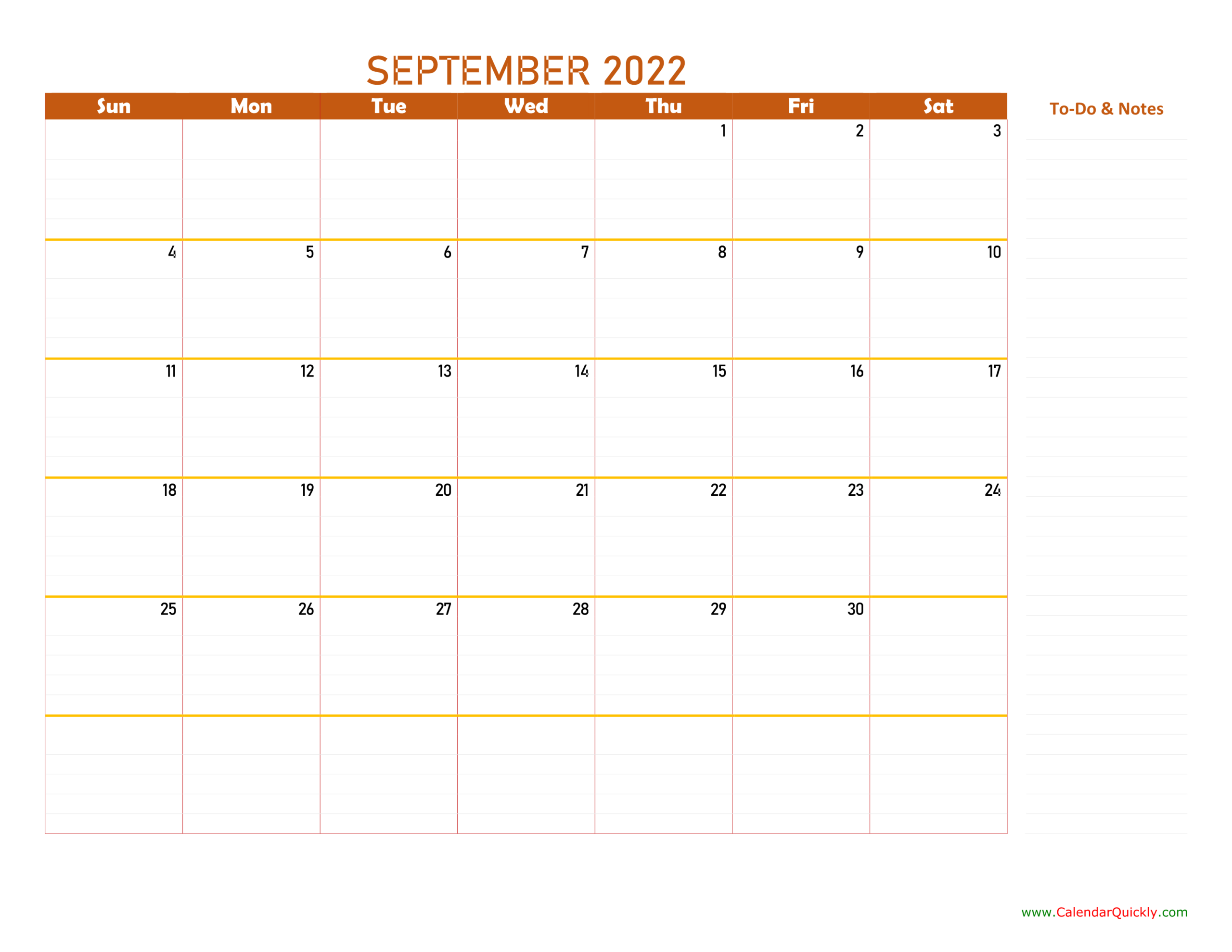 September 2022 Calendar | Calendar Quickly  September 2022 Printable Calendar