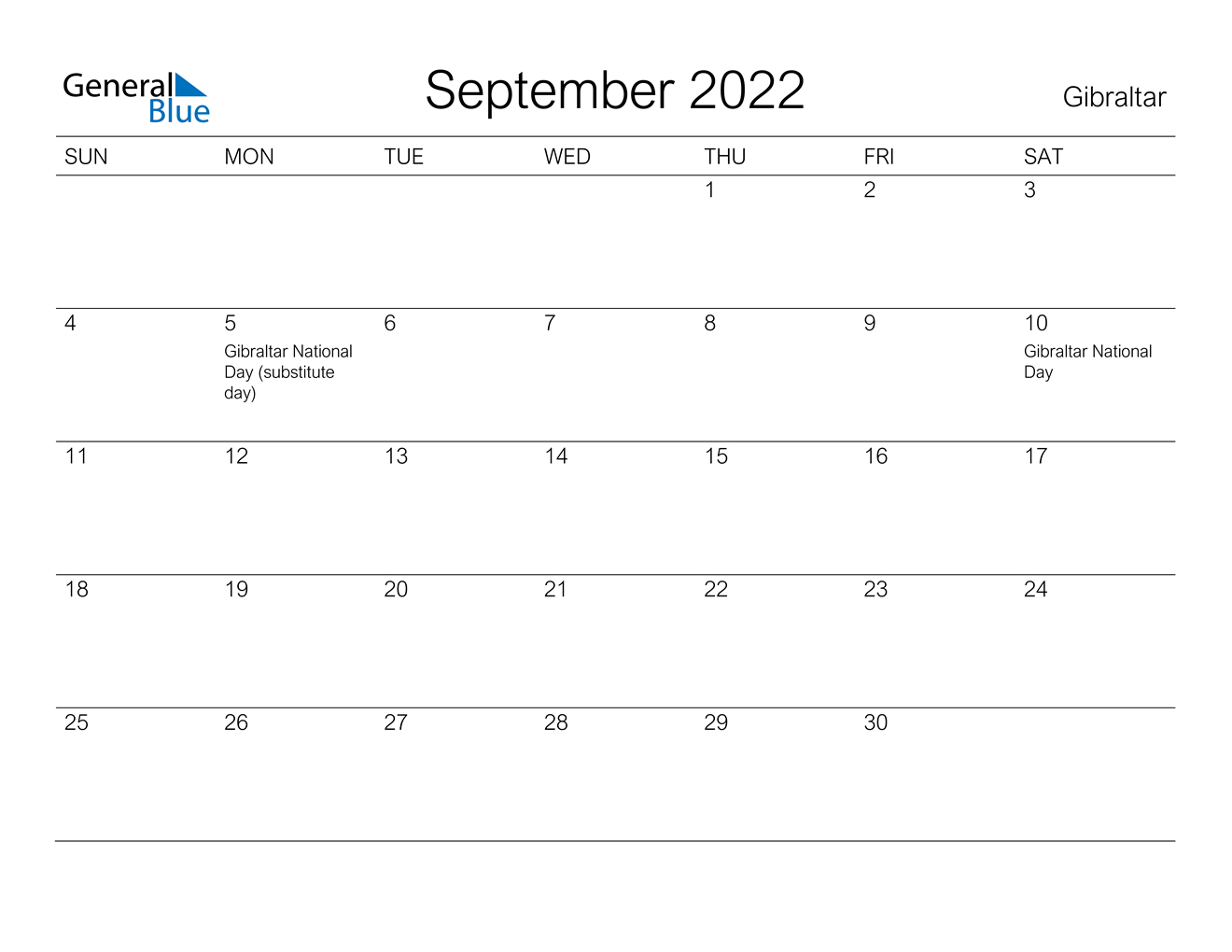 September 2022 Calendar - Gibraltar  Calendar For Mum 2022