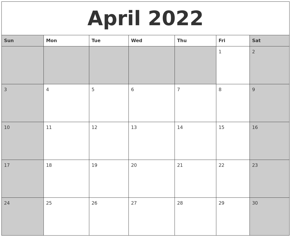 September 2022 Free Monthly Calendar  Calendar November 2022 To April 2022
