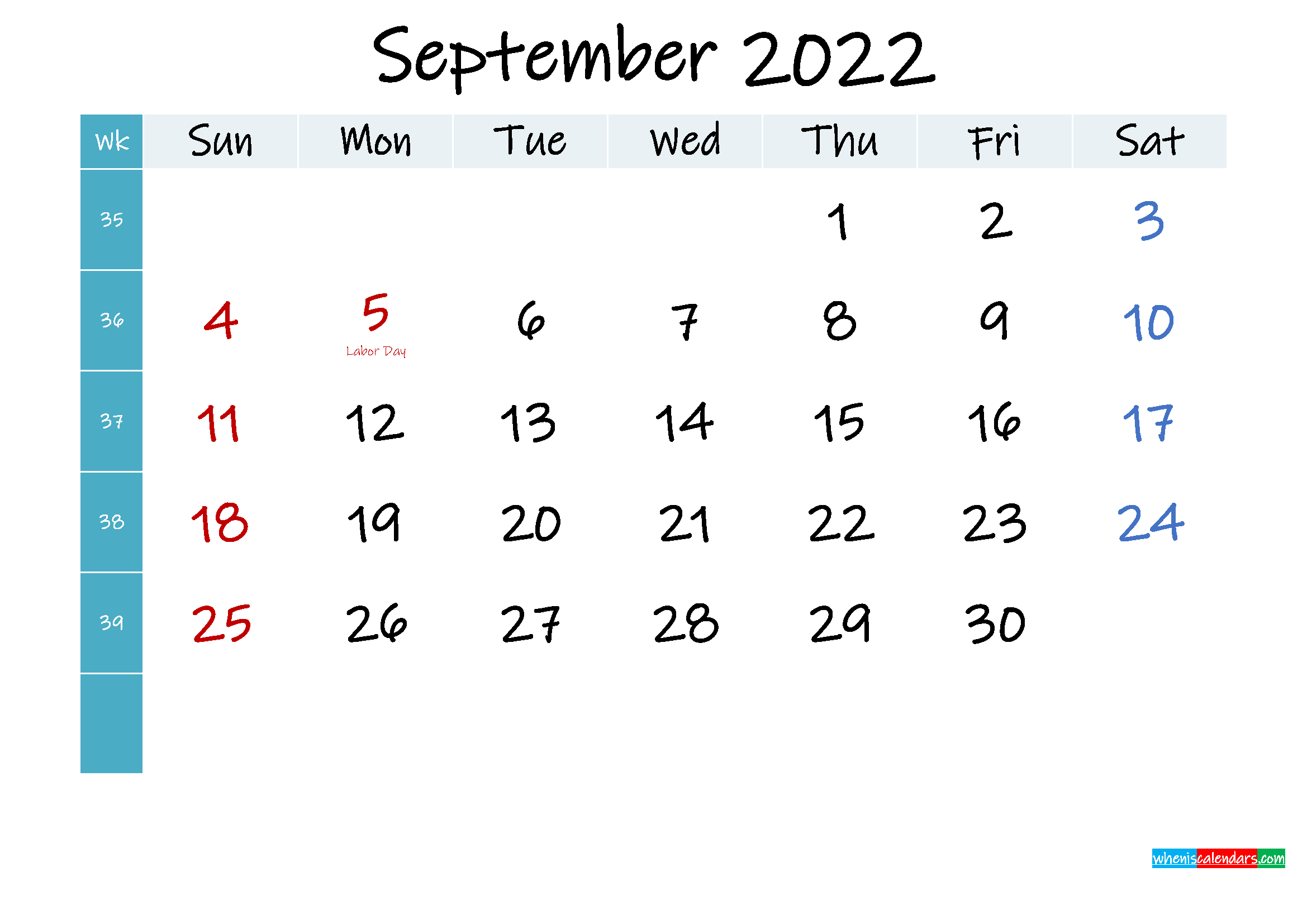 September 2022 Free Printable Calendar - Template No  September 2022 Printable Calendar