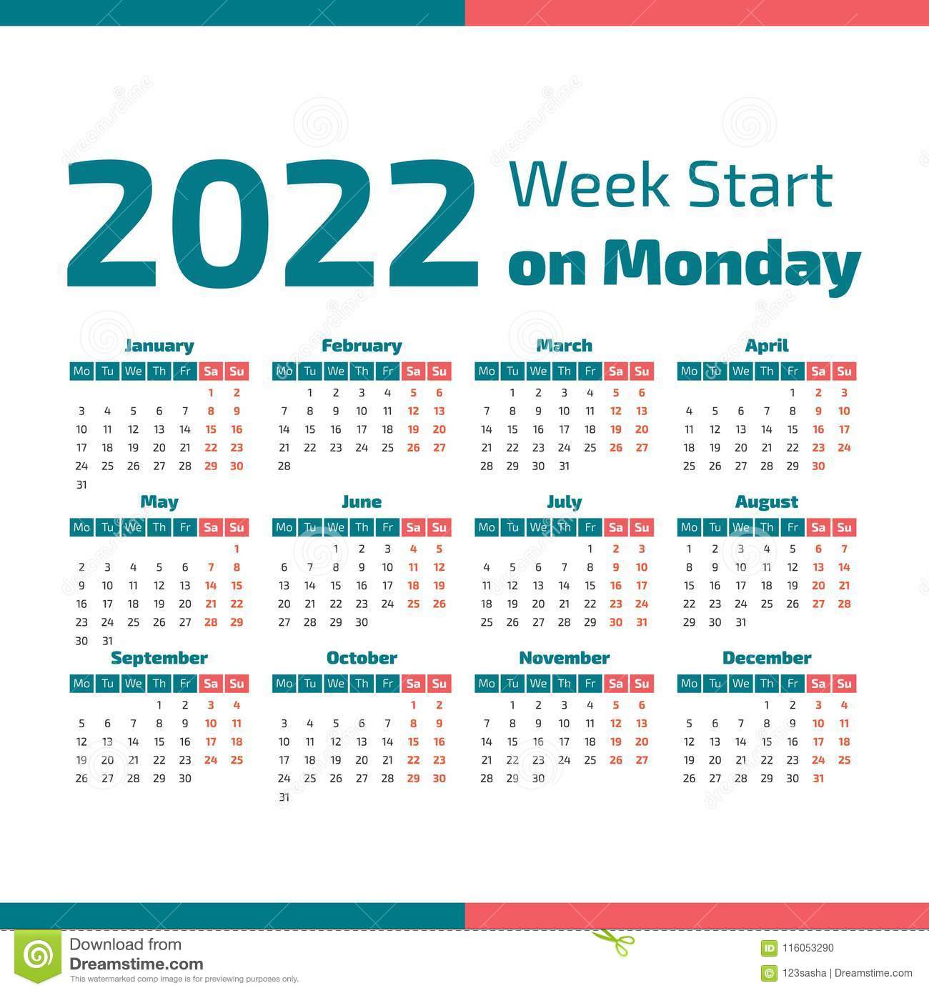 Simple 2022 Year Calendar Stock Vector. Illustration Of  Calendar 2022 Vector Free Download