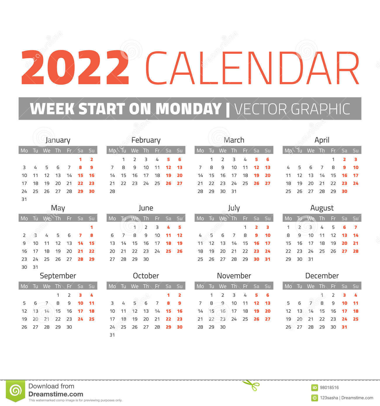 Simple 2022 Year Calendar Stock Vector. Illustration Of  Calendar For 2022 Year