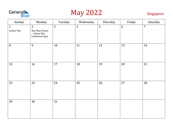 Singapore May 2022 Calendar With Holidays  Printable Calendar 2022 Singapore