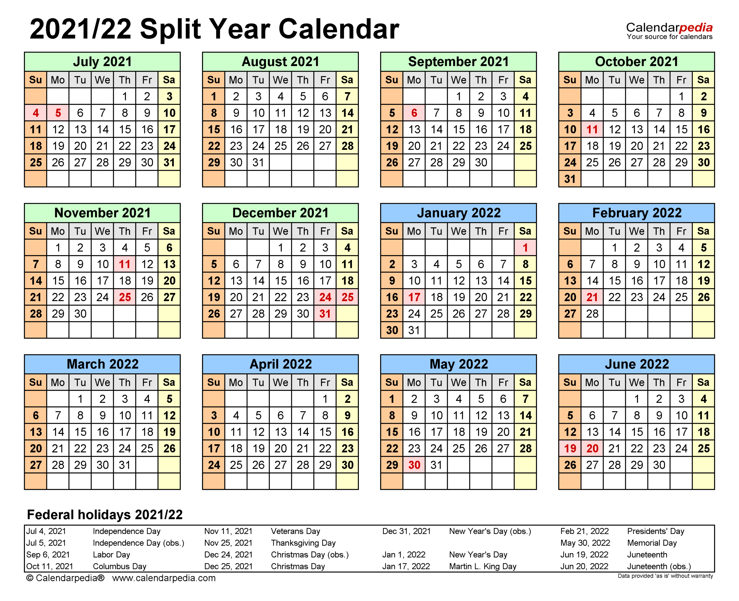 Split Year Calendars 2021/2022 (July To June) - Pdf Templates  Printable 2022 Calendar Queensland