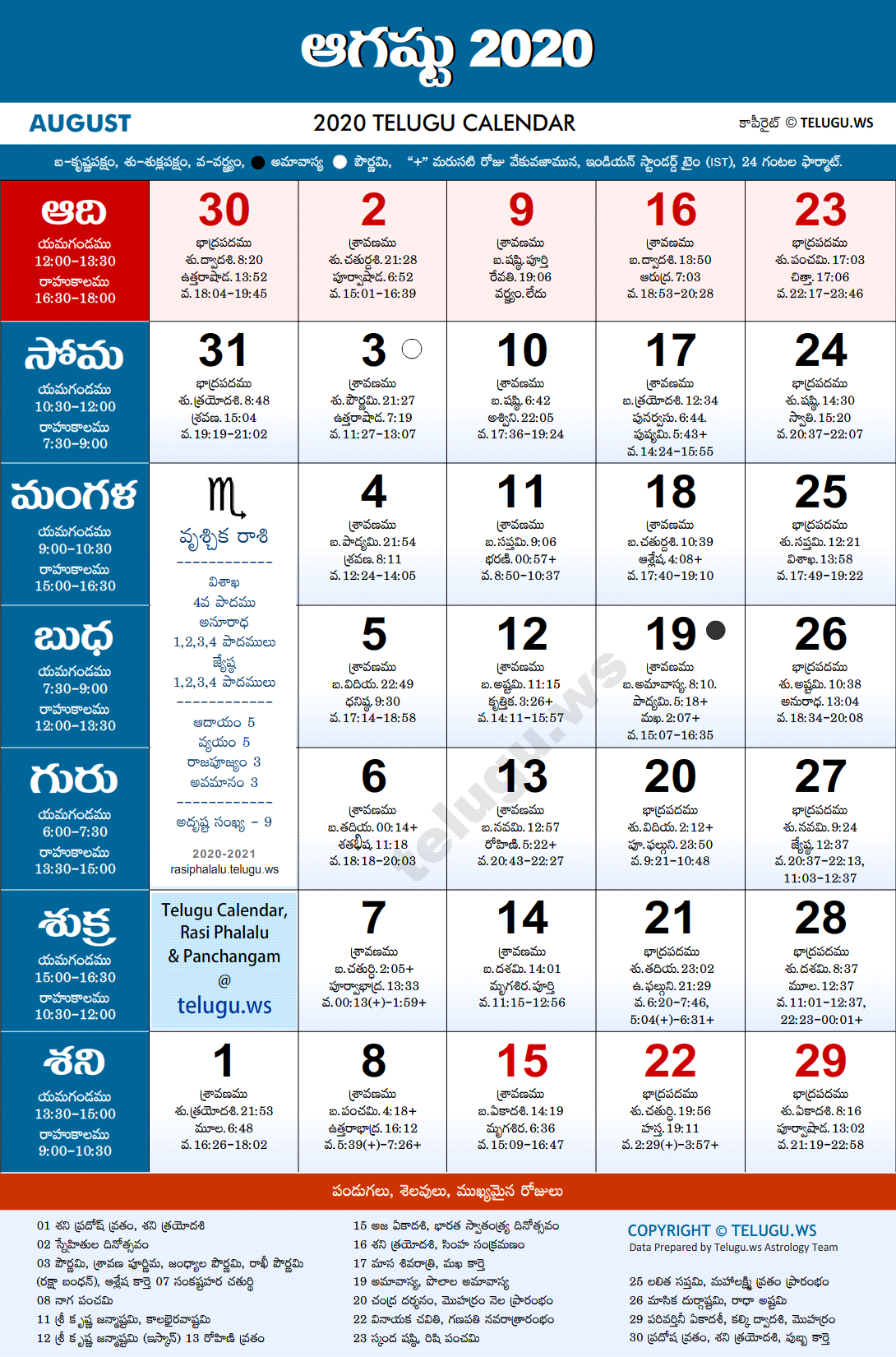 Telugu Calendar August 2021 | 2021 Calendar  Venkata Rama &amp; Co Telugu Calendar 2022