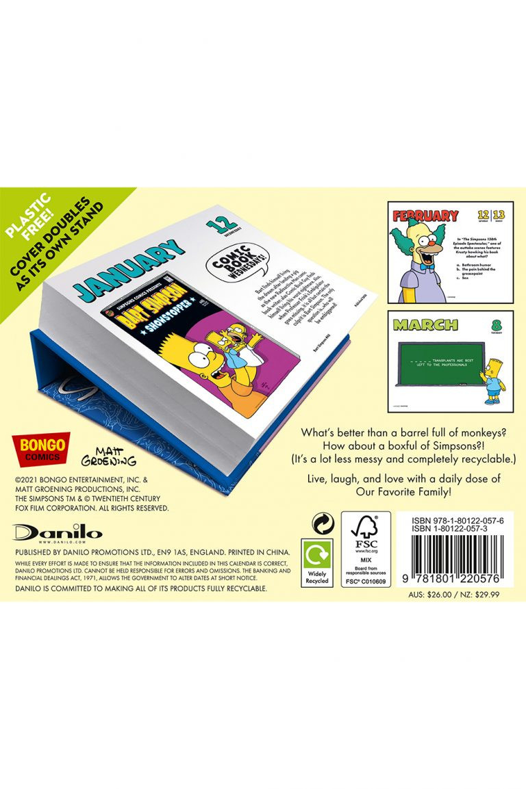 The Simpsons 2022 Desk Block Page-A-Day Calendar - Grange  Broadcast Calendar For 2022