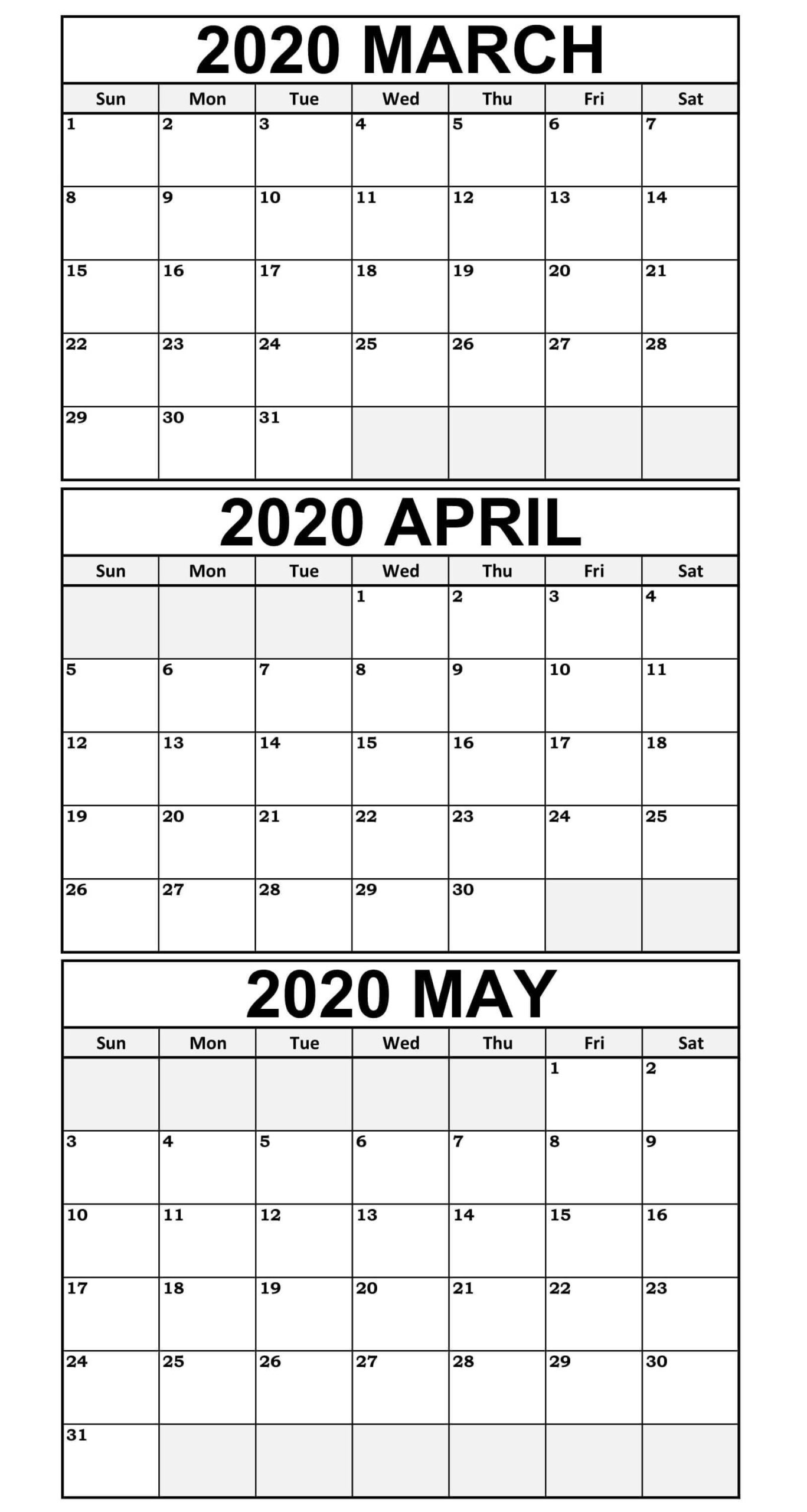 Triple Month 2020 Calendar Template | Calendar Template 2021  Calendar 2022 Jan Feb March April