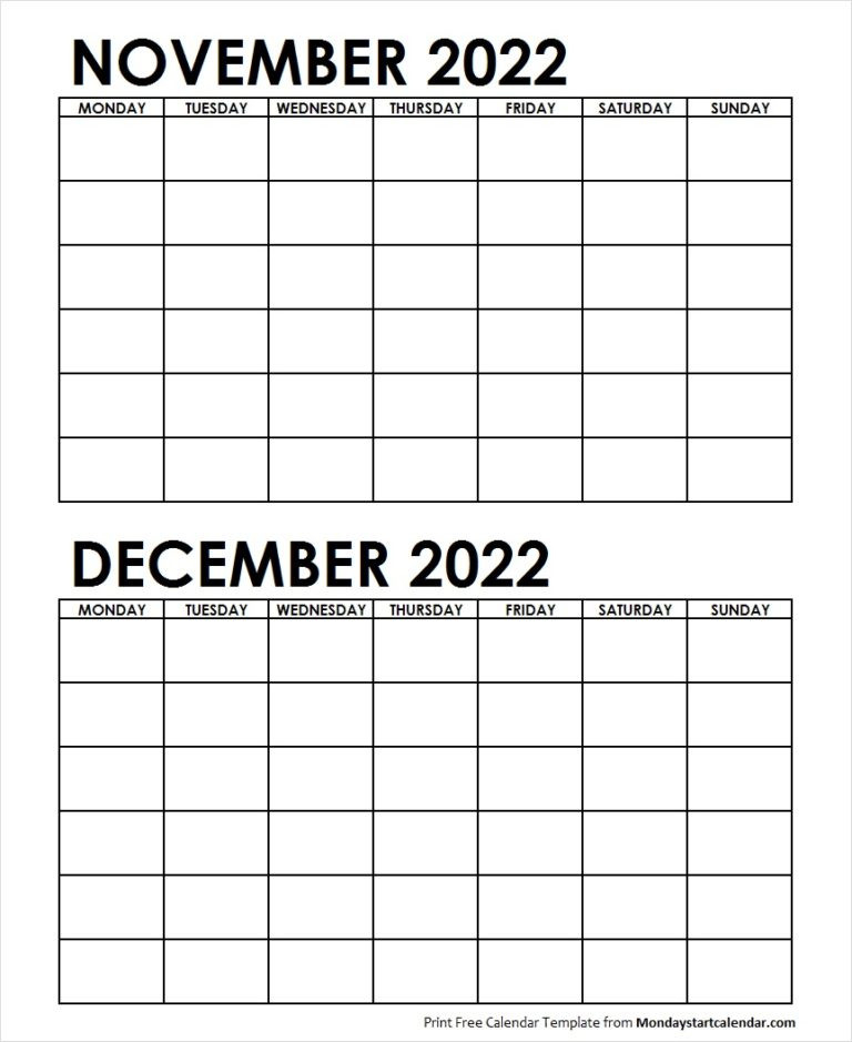 Two Month November December 2022 Calendar Blank Template  December 2022 Hindu Calendar