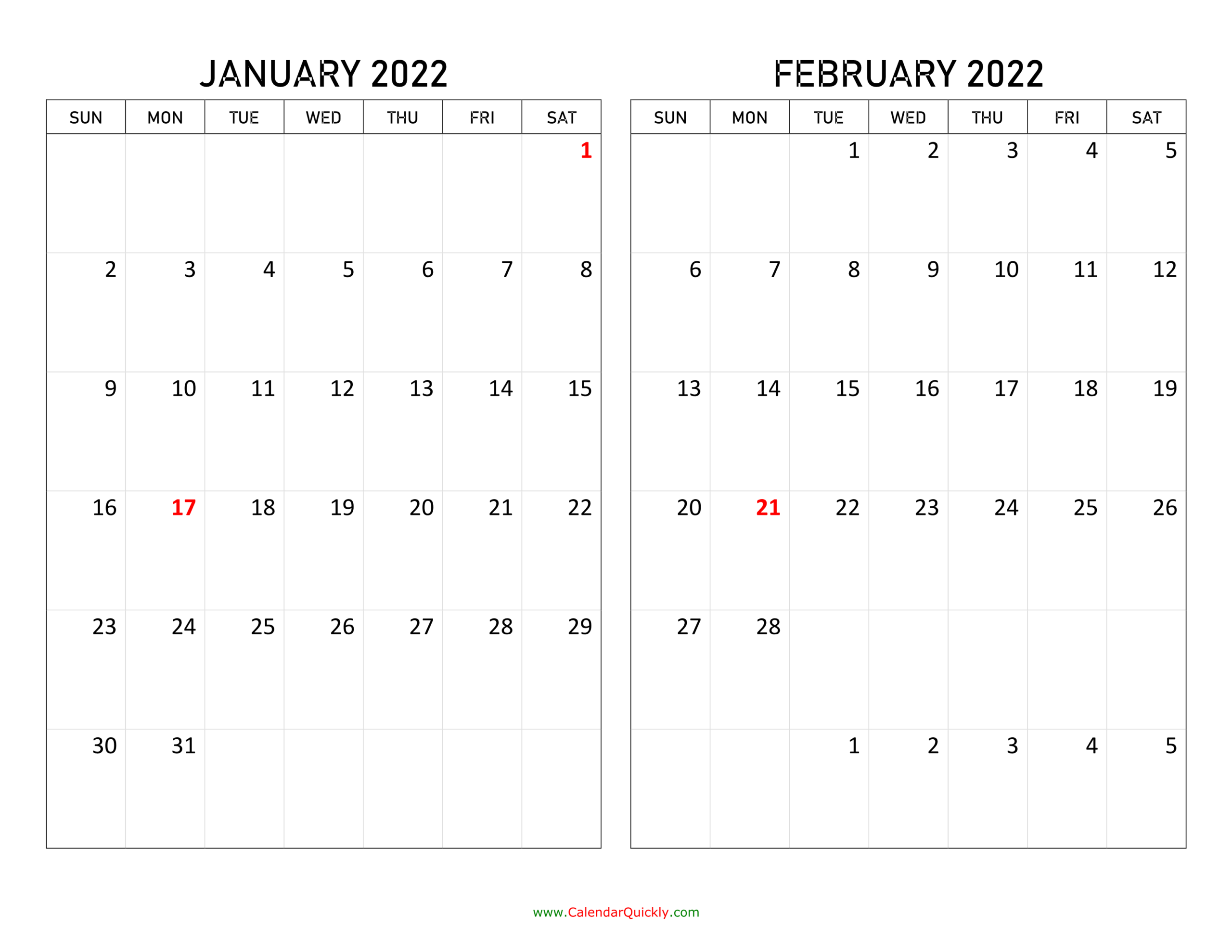 Two Months 2022 Calendar | Calendar Quickly  Free Printable 2022 Monthly Calendar With Holidays Vertical