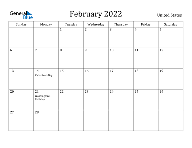 United States February 2022 Calendar With Holidays  Calendar October 2022 To February 2022