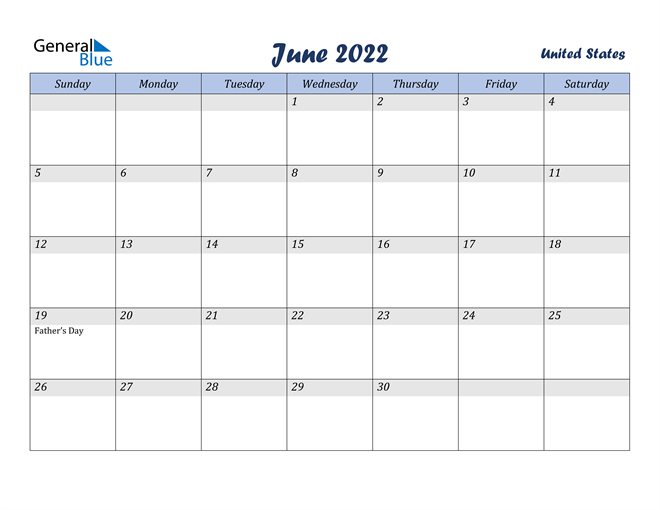 United States June 2022 Calendar With Holidays  Printable Calendar 2022 Usa