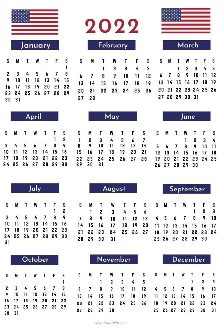 Us 2022 Calendar Printable, Federal Holidays, Word, Excel  2022 Printable Calendar By Month
