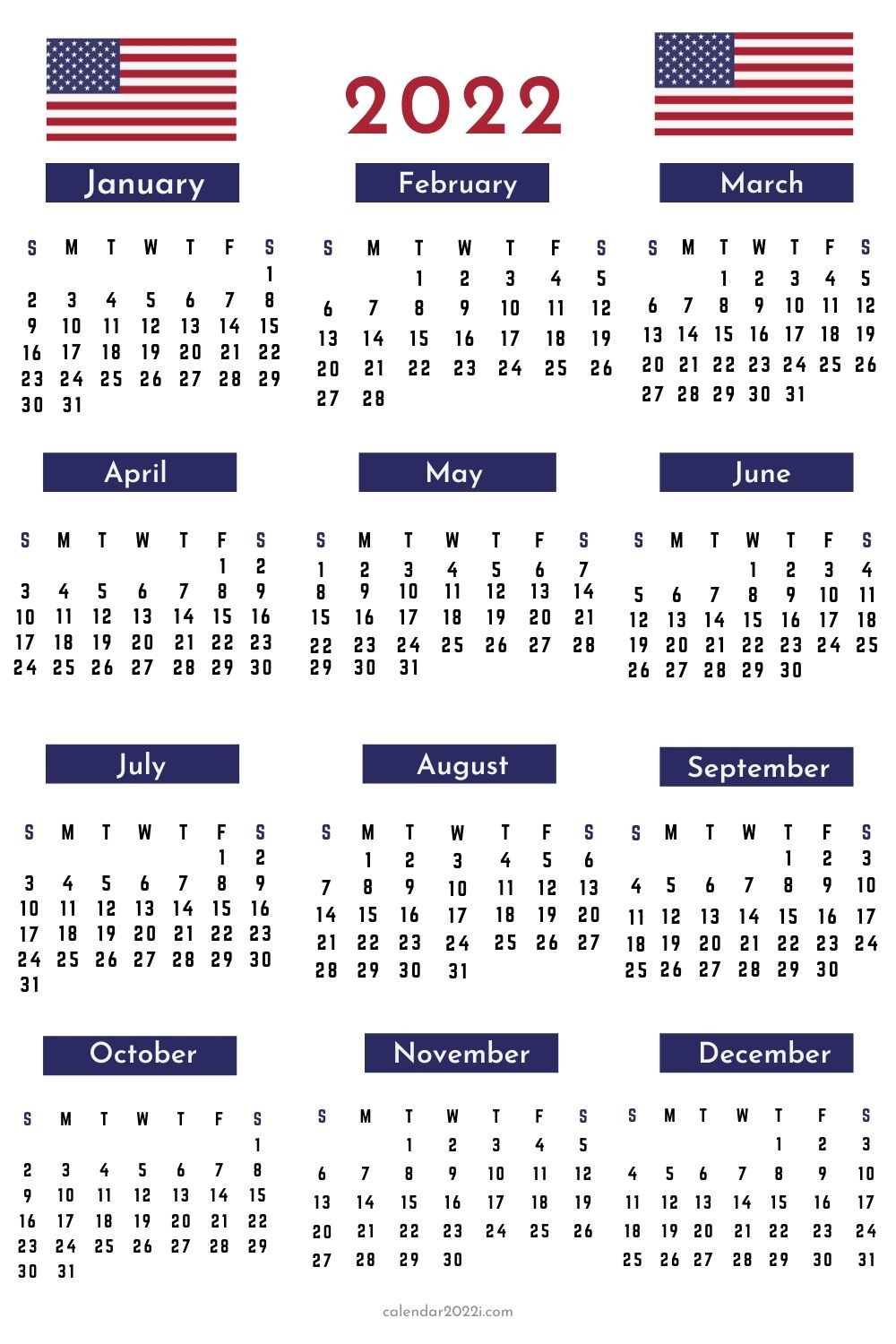 Us 2022 Calendar Printable, Federal Holidays, Word, Excel  Printable Calendar 2022 Word