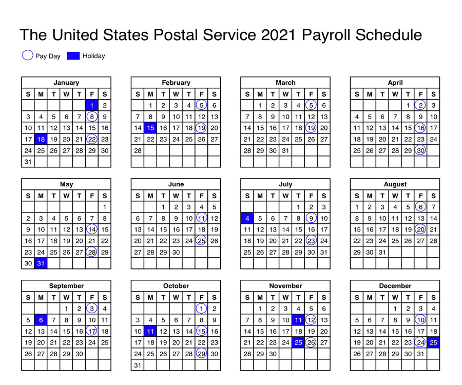 Usps Calendar 2021 Payroll Schedule For Postal Employees  Payroll Calendar For 2022