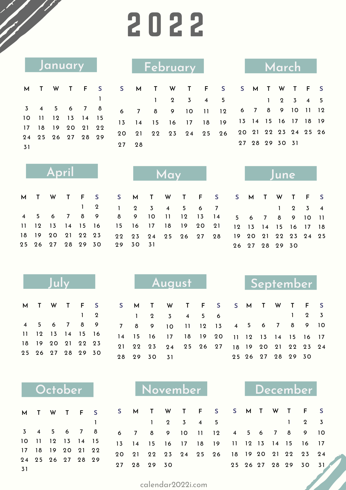 Vertical 2022 Printable Calendar | Calendar 2022  Calendar 2022 Festival