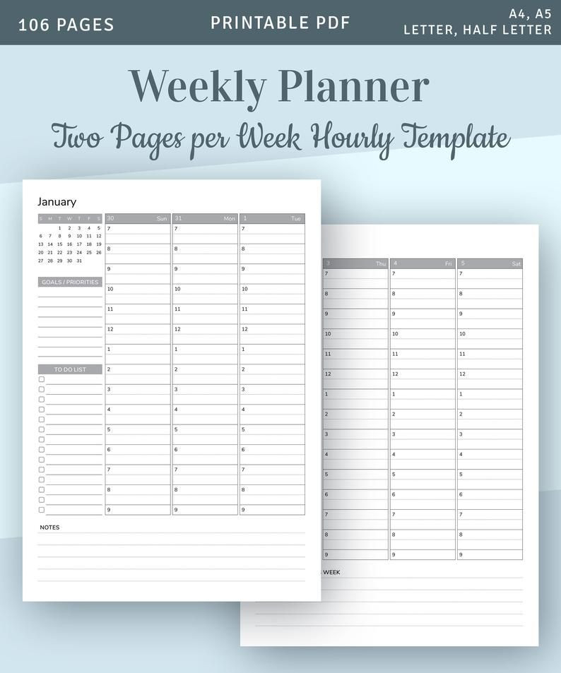 Weekly Planner Printable Template 2021 2022 Personal  2022 Calendar Printable Booklet