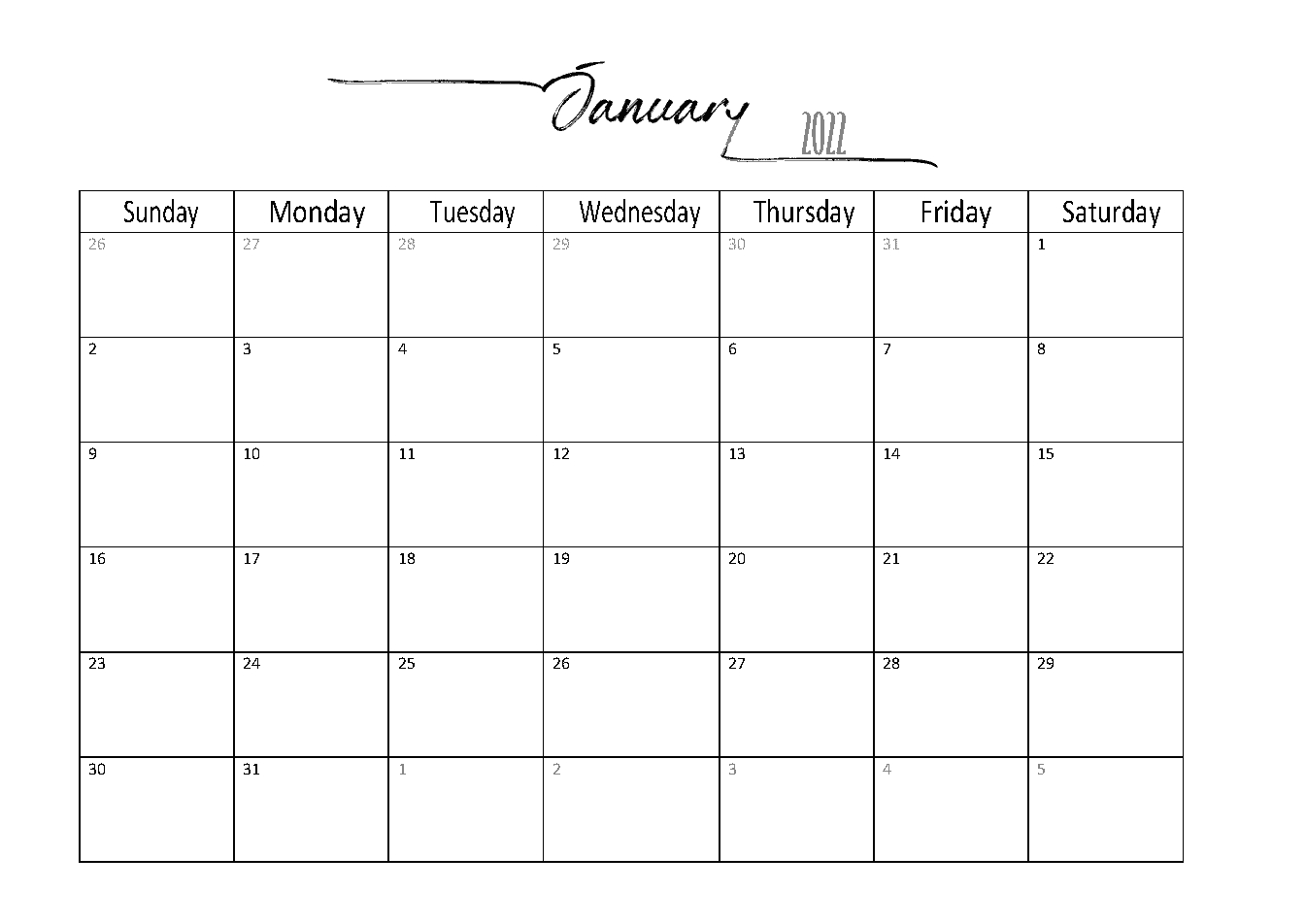 Word Calendar 2022  January To April 2022 Calendar Printable