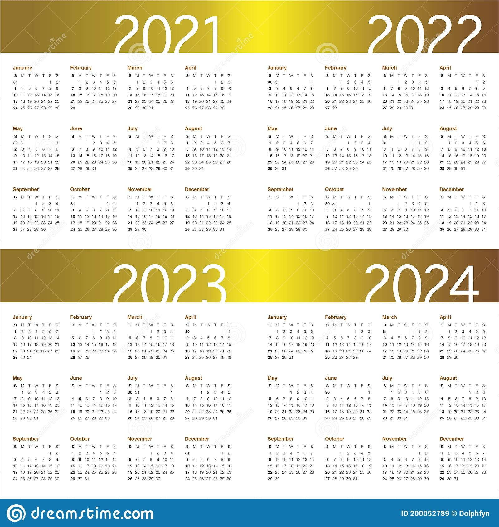 Year 2021 2022 2023 2024 Calendar Vector Design Template  Calendar 2022 Vector Free Download