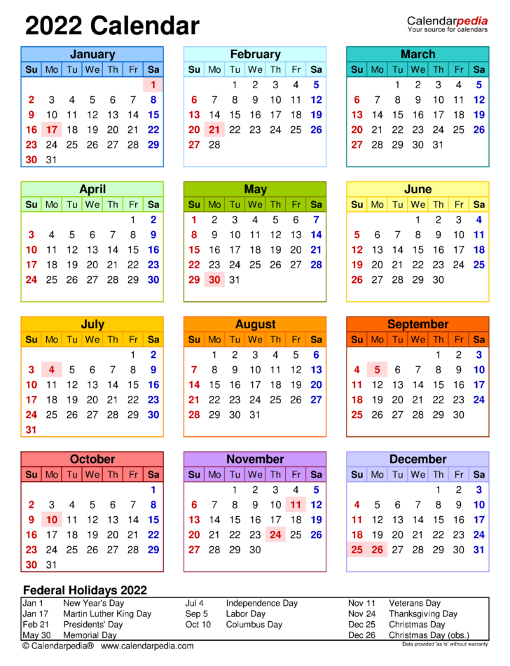 Yearly 2022 Printable Calendar | Free Letter Templates  Calendar For 2022 Year