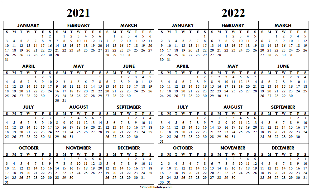 Yearly Calendar 2021 And 2022 Template - Printable Calendar Templates  Free Printable 2022 And 2022 Calendar Printable