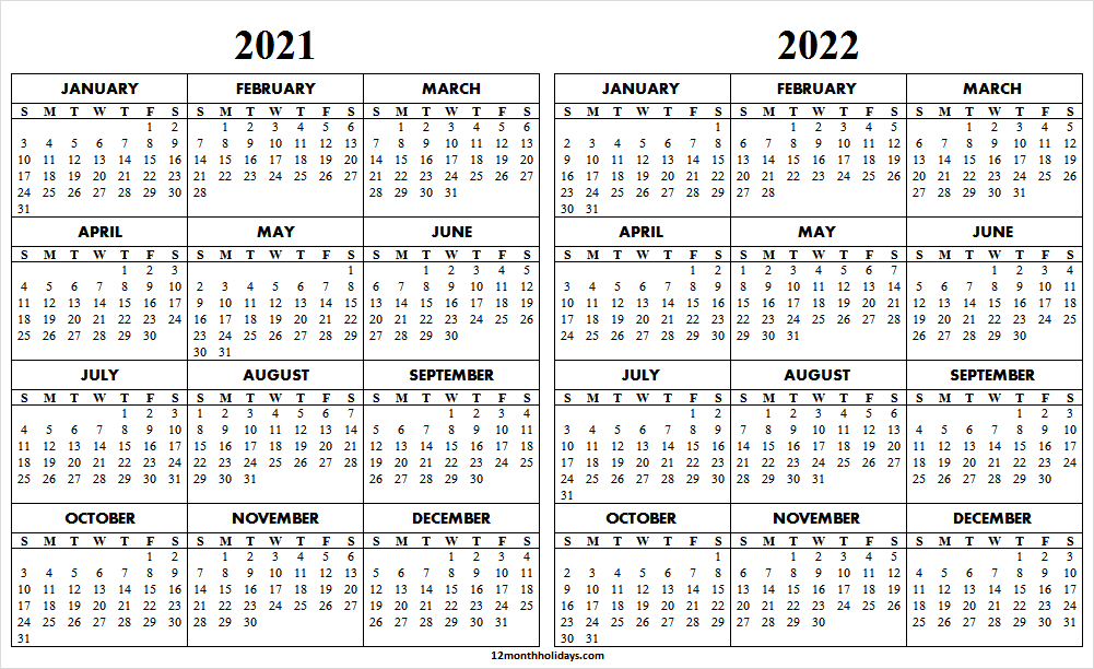 Printable 2 Year Calendar 2022 And 2022 - Template Calendar Design