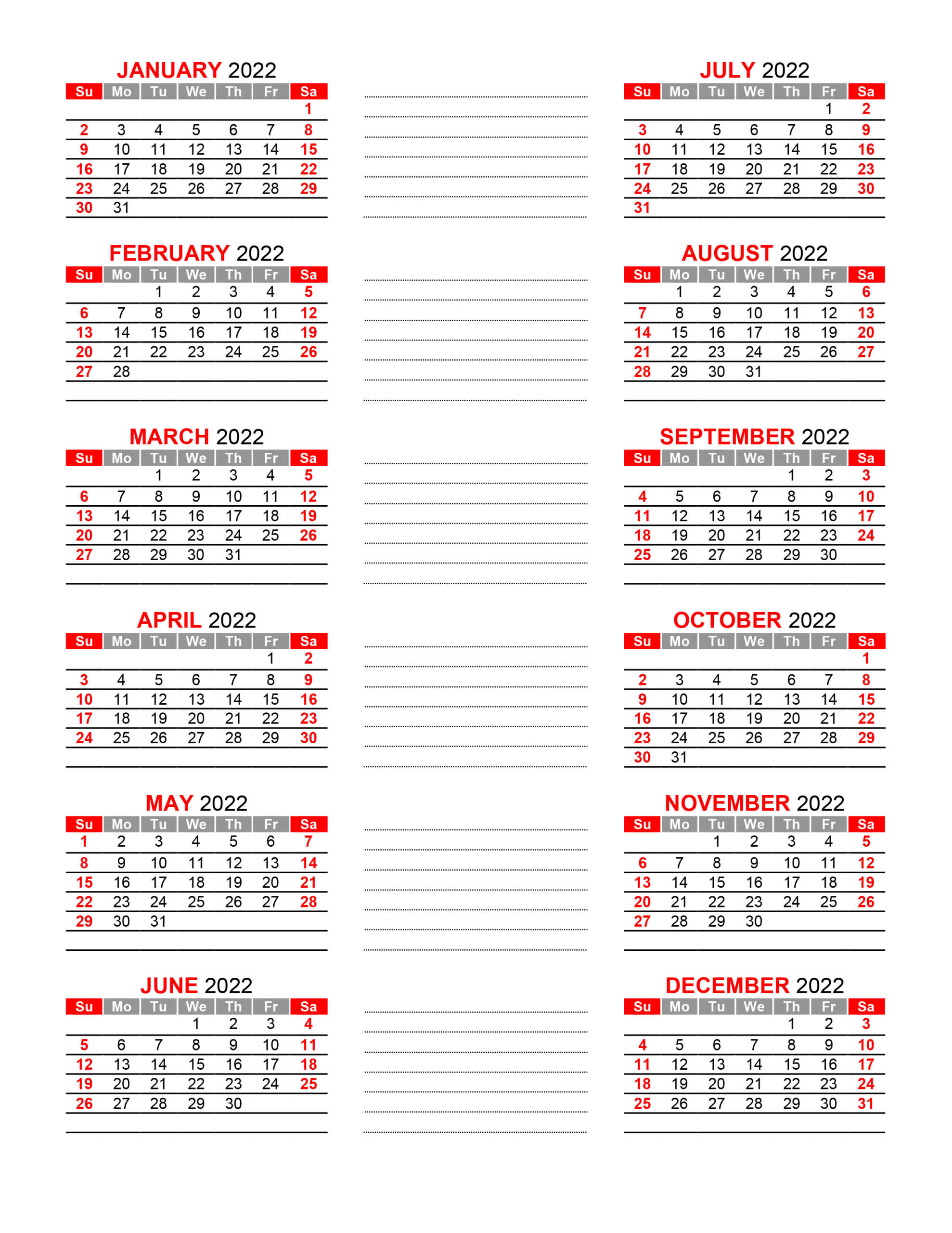 Yearly Calendar 2022 - Free-Calendar.su  2022 Yearly Free Printable 2022 Calendar On One Page