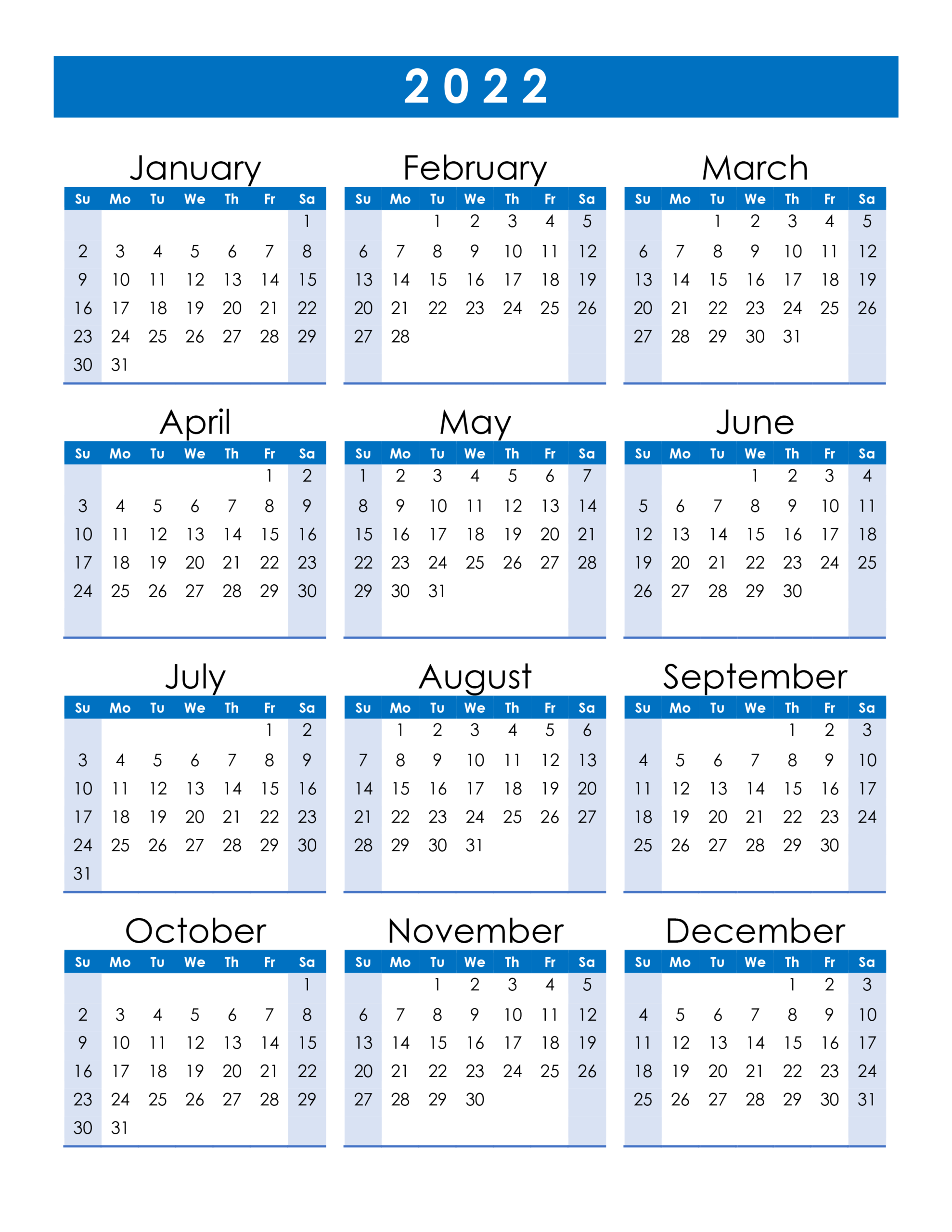 Yearly Calendar 2022 - Free-Calendar.su  Printable Calendar 2022 Colorful