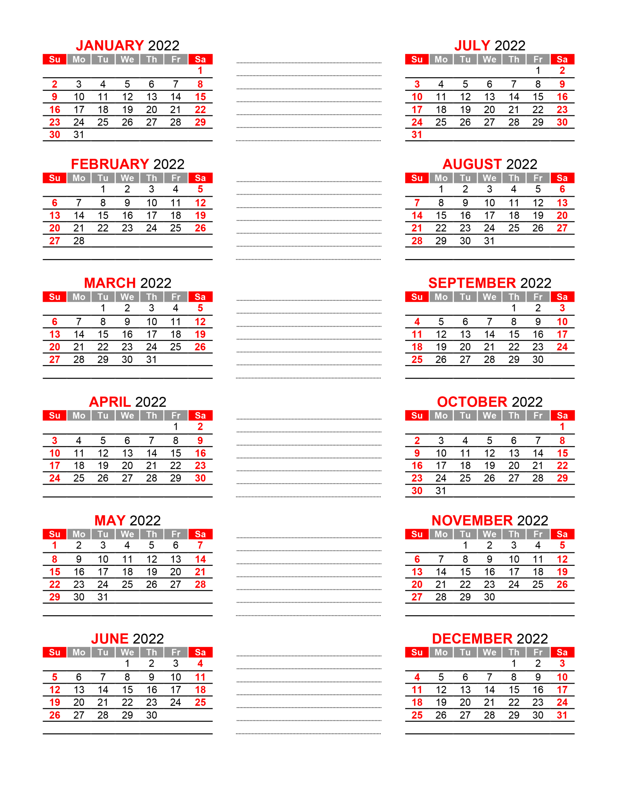 Yearly Calendar 2022 - Free-Calendar.su  Whole Year Printable Calendar 2022