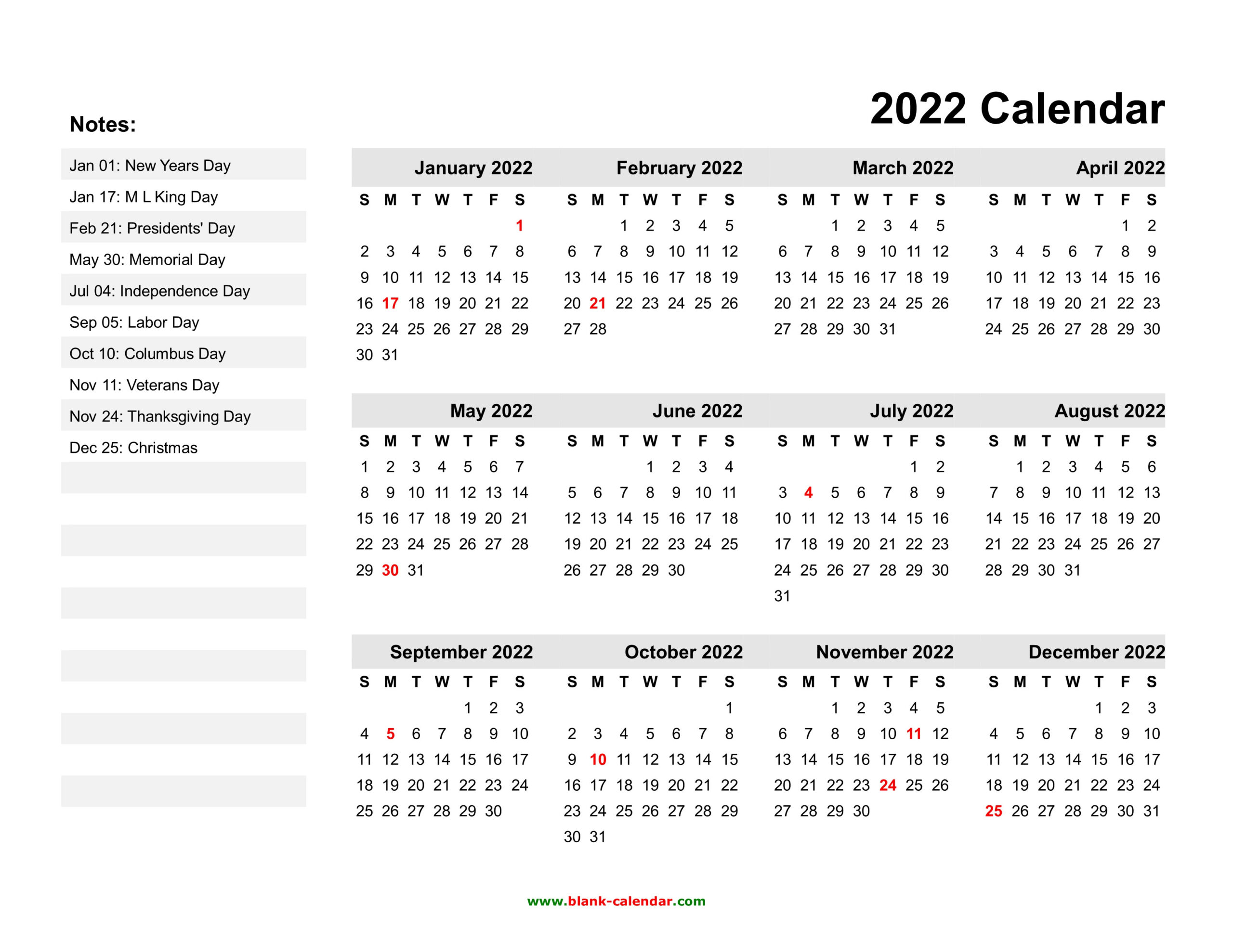 Yearly Calendar 2022 | Free Download And Print  Free Calendar Template 2022 Word